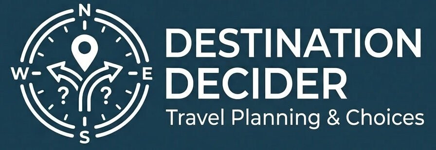Destination Decider Website Logo, an image of a directional compass and the words Destination Decider - Travel Planning & Choices
