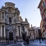 Capture of the intricate facade of the Murcia Cathedral in Spain, showcasing stunning baroque architecture.
